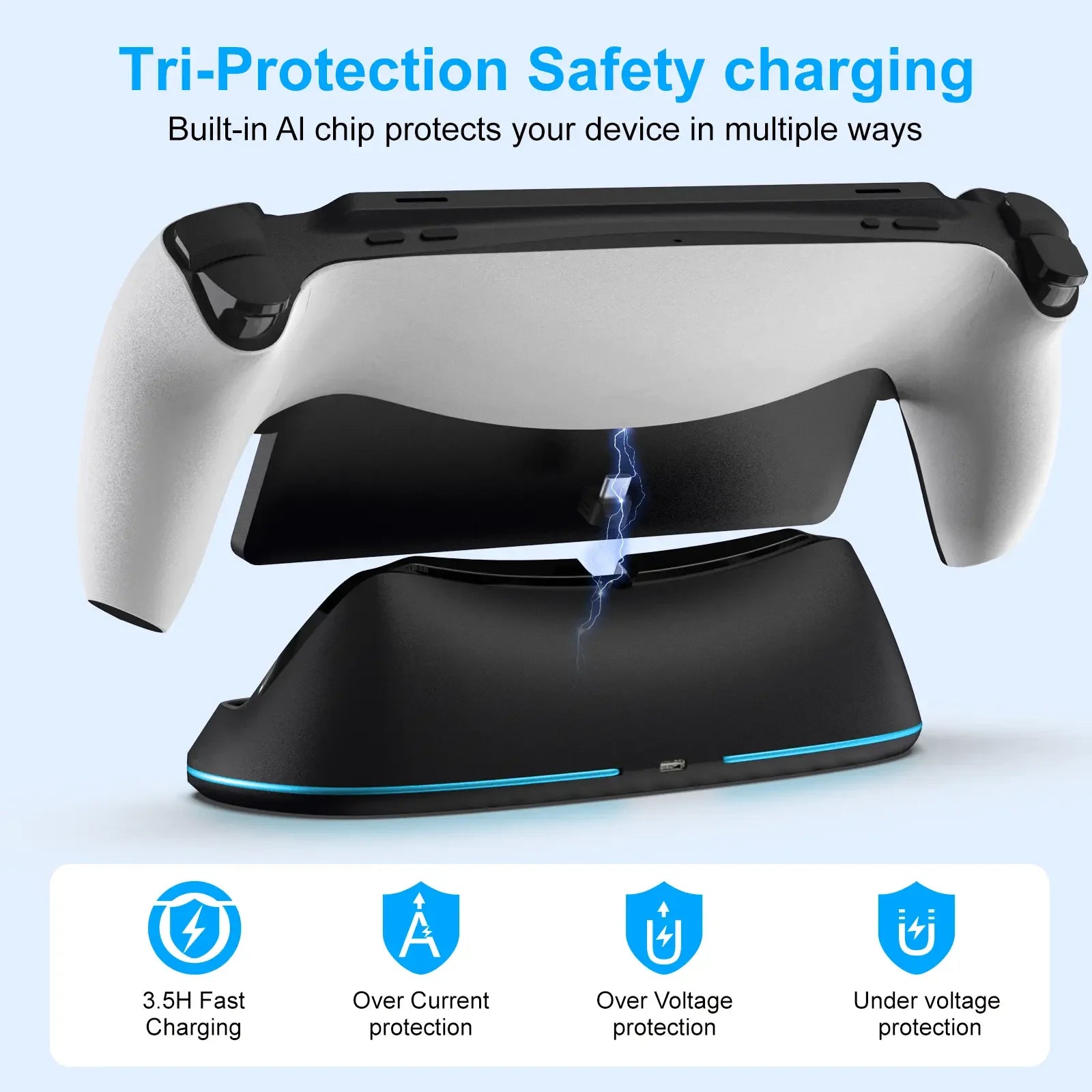 Station de charge HONCAM pour PlayStation Portal 7 RGB Light Modes Support de chargeur de console avec Tri-Protection Charge de sécurité