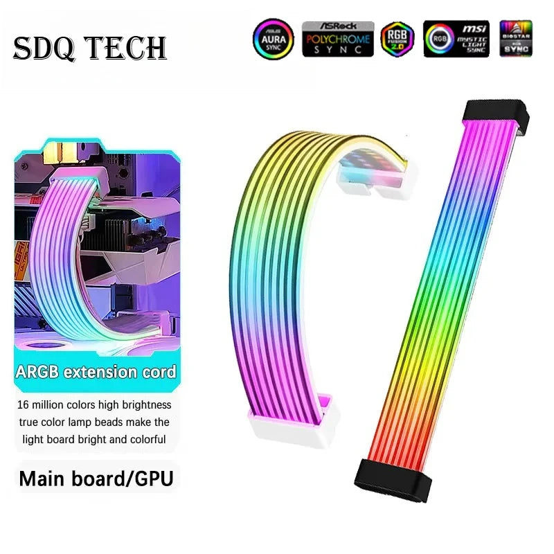 Câble PC de synchronisation ARGB 5V 3 broches 8/24 broches Câble d’extension d’alimentation de la carte mère Flexible LED Strip Light DIY Kit Carte vidéo 8Pin 6PIN Câble